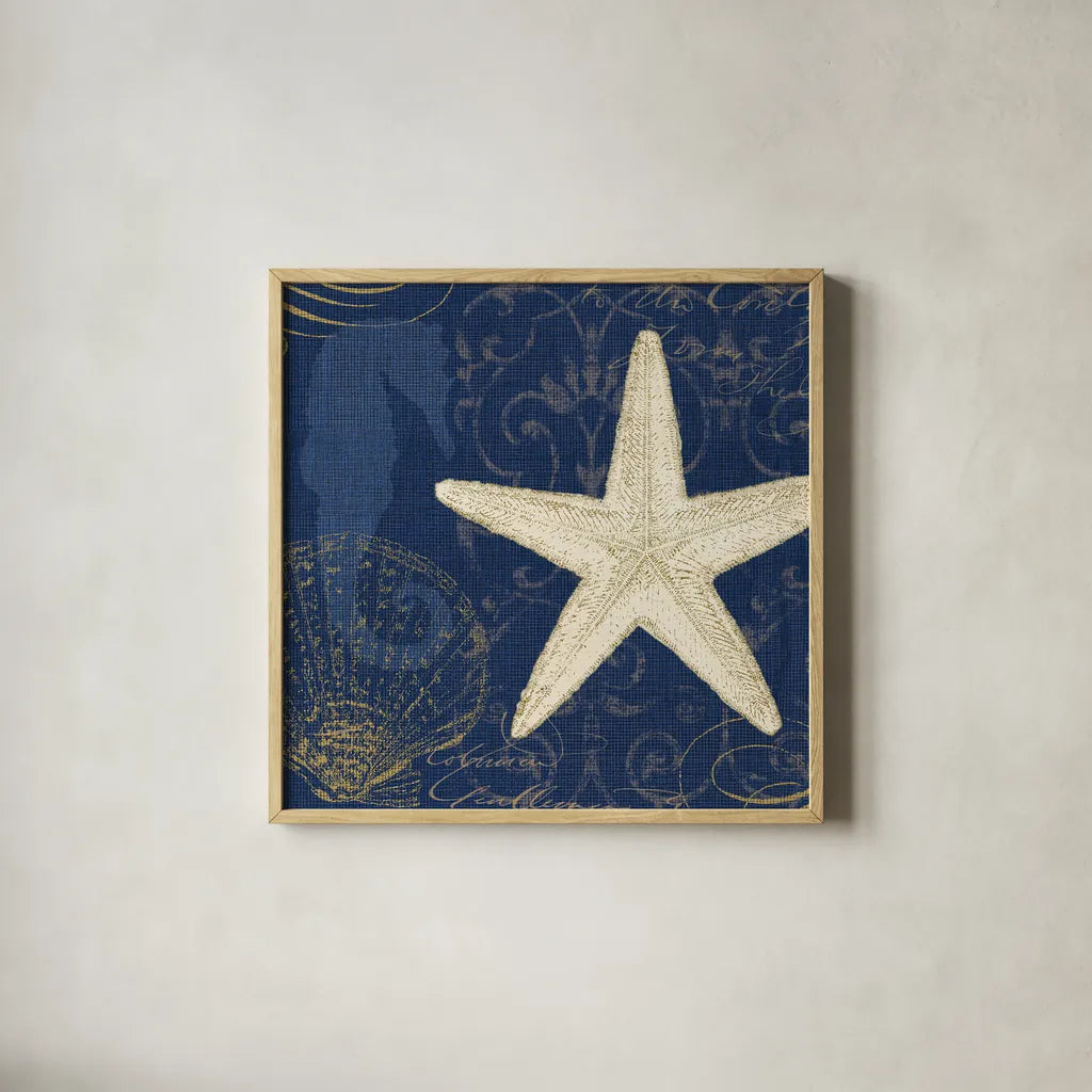 Coastal Moonlight I Teal by Pela Studio. Shown in a natural wood glass frame for a timeless modern aesthetic. Available as an archival giclee rolled canvas, fine art paper, or poster print. SKU 11385a.