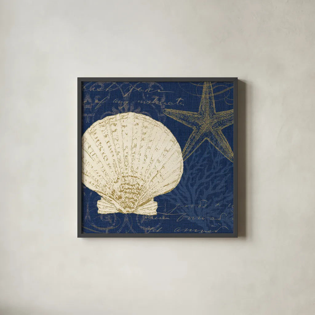 Coastal Moonlight II Teal by Pela Studio. Shown in a sleek black glass frame for a contemporary gallery look. Available as an archival giclee rolled canvas, fine art paper, or poster print. SKU 11386a.