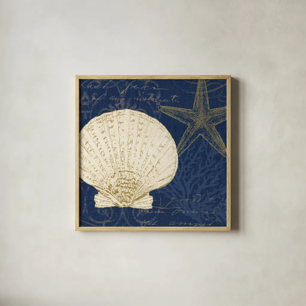 Coastal Moonlight II Teal by Pela Studio. Shown in a natural wood glass frame for a timeless modern aesthetic. Available as an archival giclee rolled canvas, fine art paper, or poster print. SKU 11386a.