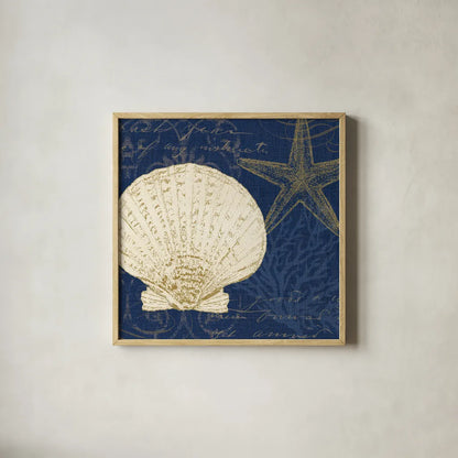 Coastal Moonlight II Teal by Pela Studio. Shown in a natural wood glass frame for a timeless modern aesthetic. Available as an archival giclee rolled canvas, fine art paper, or poster print. SKU 11386a.