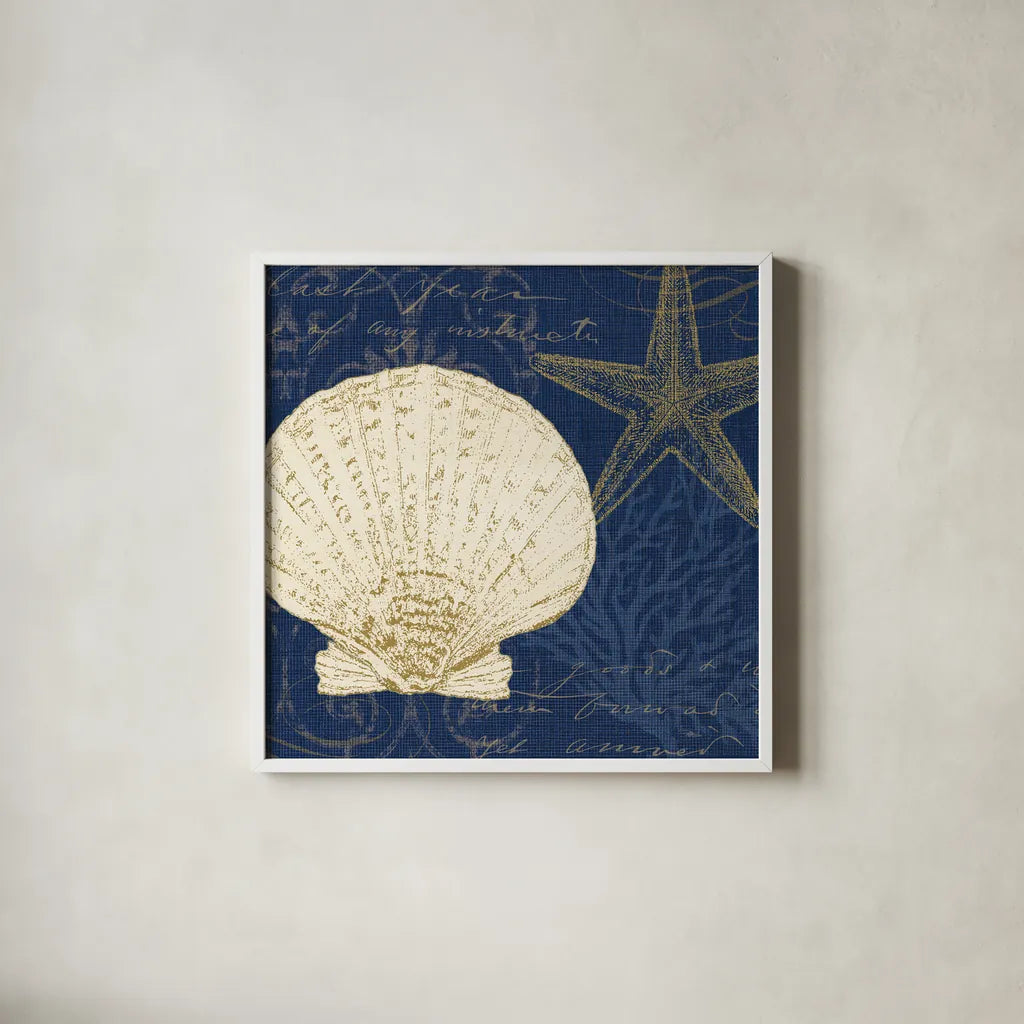 Coastal Moonlight II Teal by Pela Studio. Shown in a crisp white glass frame for a clean and minimalist style. Available as an archival giclee rolled canvas, fine art paper, or poster print. SKU 11386a.