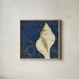 Coastal Moonlight IV Teal by Pela Studio. Shown in a natural wood glass frame for a timeless modern aesthetic. Available as an archival giclee rolled canvas, fine art paper, or poster print. SKU 11388a.
