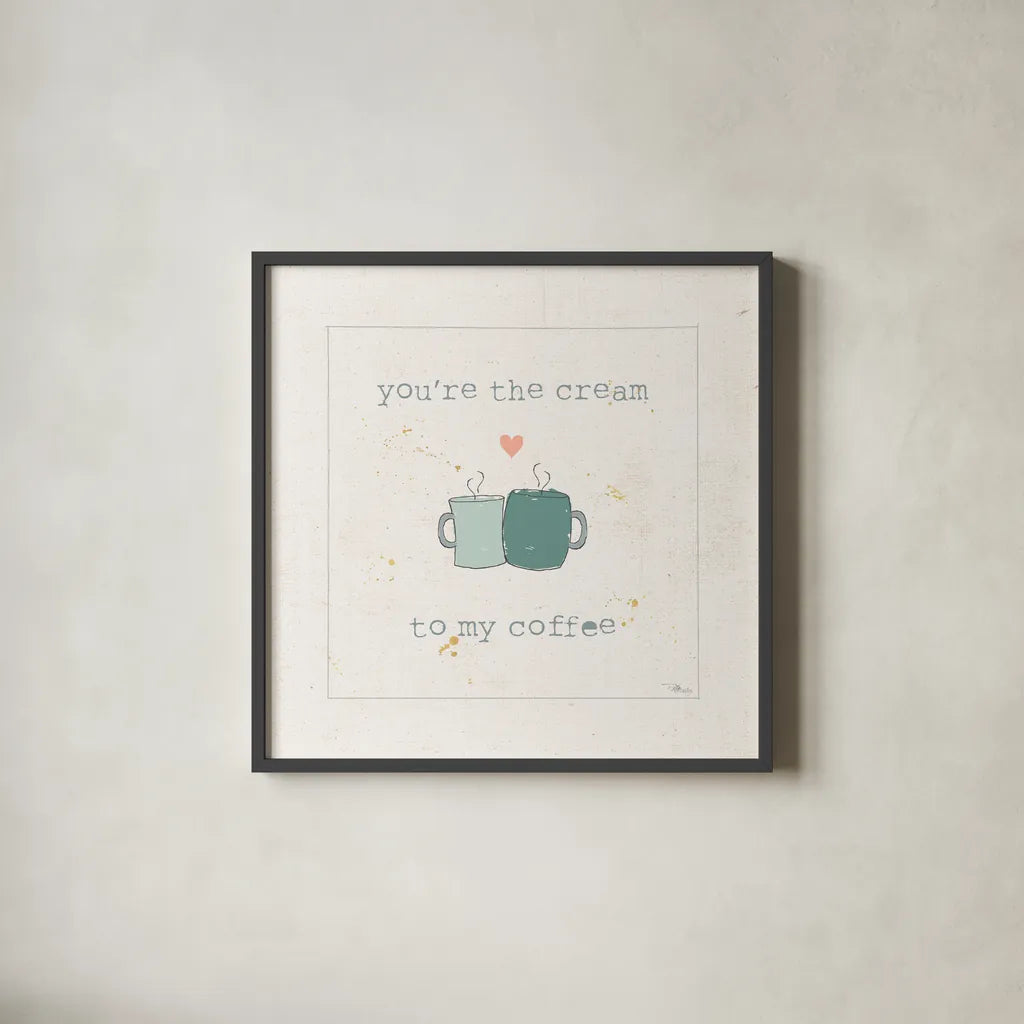 Coffee Cuties II Pastel by Pela Studio. Shown in a sleek black glass frame for a contemporary gallery look. Available as an archival giclee rolled canvas, fine art paper, or poster print. SKU 56986a.