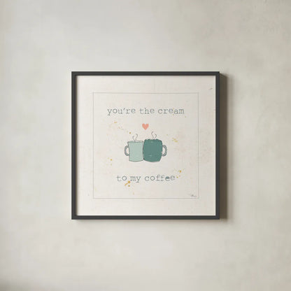 Coffee Cuties II Pastel by Pela Studio. Shown in a sleek black glass frame for a contemporary gallery look. Available as an archival giclee rolled canvas, fine art paper, or poster print. SKU 56986a.