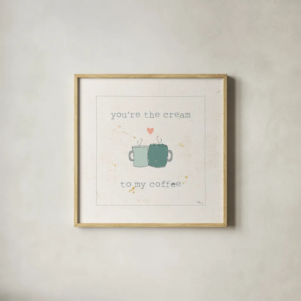 Coffee Cuties II Pastel by Pela Studio. Shown in a natural wood glass frame for a timeless modern aesthetic. Available as an archival giclee rolled canvas, fine art paper, or poster print. SKU 56986a.