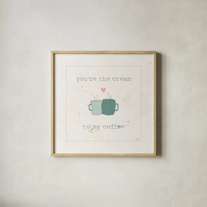 Coffee Cuties II Pastel by Pela Studio. Shown in a natural wood glass frame for a timeless modern aesthetic. Available as an archival giclee rolled canvas, fine art paper, or poster print. SKU 56986a.