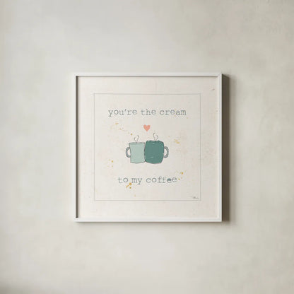 Coffee Cuties II Pastel by Pela Studio. Shown in a crisp white glass frame for a clean and minimalist style. Available as an archival giclee rolled canvas, fine art paper, or poster print. SKU 56986a.