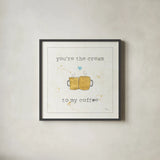 Coffee Cuties II Turquoise Heart by Pela Studio. Shown in a sleek black glass frame for a contemporary gallery look. Available as an archival giclee rolled canvas, fine art paper, or poster print. SKU 41689a.