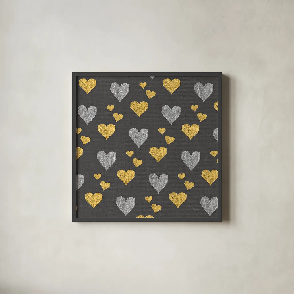 Coffee Cuties Pattern I B by Pela Studio. Shown in a sleek black glass frame for a contemporary gallery look. Available as an archival giclee rolled canvas, fine art paper, or poster print. SKU 31901a.