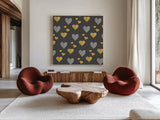 Coffee Cuties Pattern I B by Pela Studio. Shown as extra-large giant wall art in a modern living room. Available as an archival giclee rolled canvas, fine art paper, or poster print. SKU 31901a.