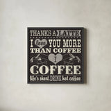 Coffee Lovers VII by Pela Studio. Shown in a sleek black glass frame for a contemporary gallery look. Available as an archival giclee rolled canvas, fine art paper, or poster print. SKU 101070a.