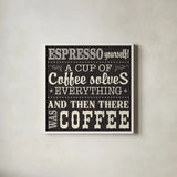 Coffee Lovers VIII by Pela Studio. Shown in a crisp white glass frame for a clean and minimalist style. Available as an archival giclee rolled canvas, fine art paper, or poster print. SKU 101071a.