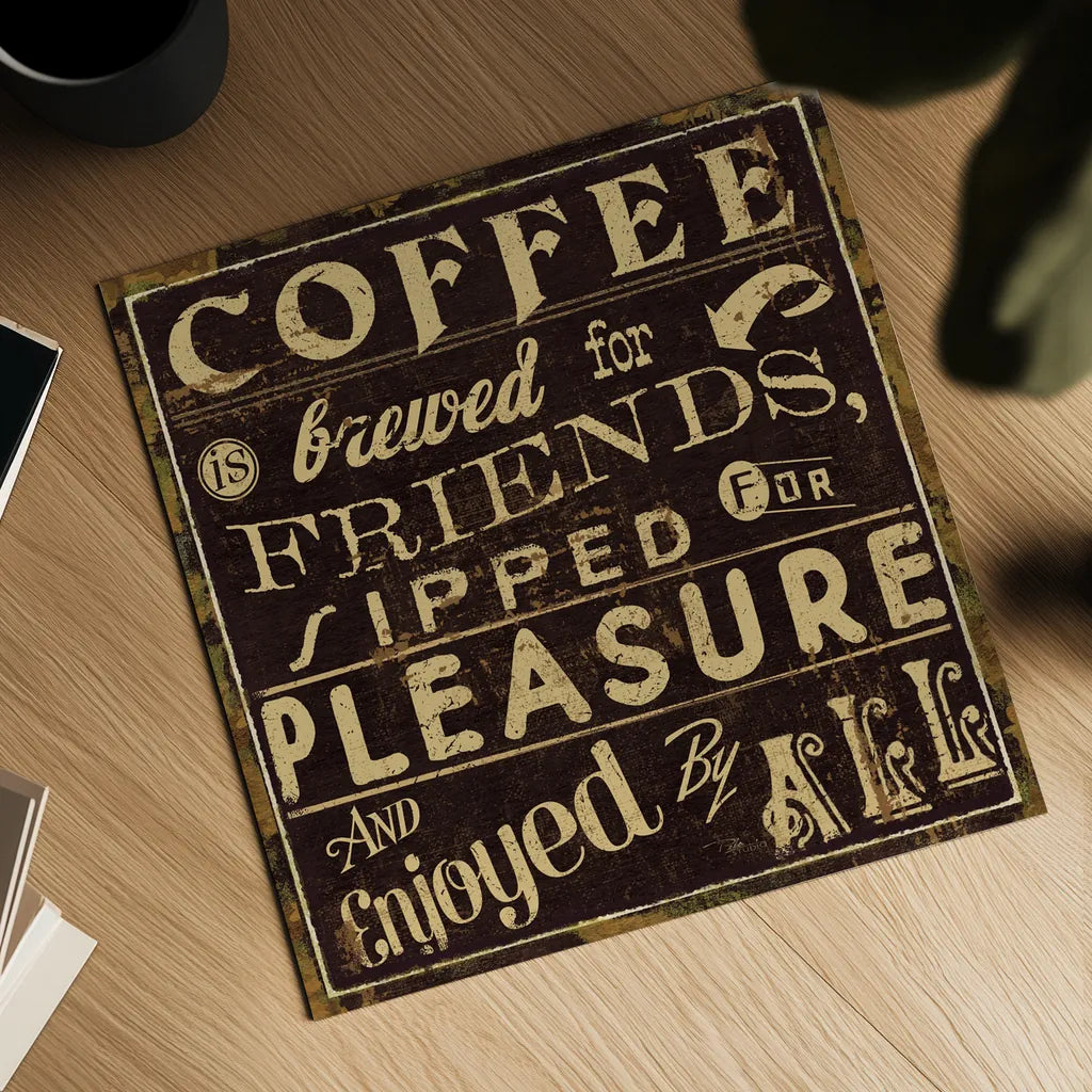 Coffee Quote II by Pela Studio. Shown as a detailed flat fine art print, highlighting archival giclee quality. Available as an archival giclee rolled canvas, fine art paper, or poster print. SKU 8009a.