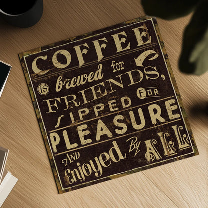 Coffee Quote II by Pela Studio. Shown as a detailed flat fine art print, highlighting archival giclee quality. Available as an archival giclee rolled canvas, fine art paper, or poster print. SKU 8009a.