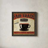 Coffee Roasters I by Pela Studio. Shown in a sleek black glass frame for a contemporary gallery look. Available as an archival giclee rolled canvas, fine art paper, or poster print. SKU 10832a.