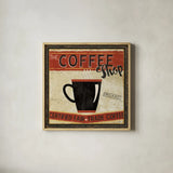 Coffee Roasters II by Pela Studio. Shown in a natural wood glass frame for a timeless modern aesthetic. Available as an archival giclee rolled canvas, fine art paper, or poster print. SKU 10833a.