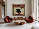 Coffee Roasters II by Pela Studio. Shown as extra-large giant wall art in a modern living room. Available as an archival giclee rolled canvas, fine art paper, or poster print. SKU 10833a.