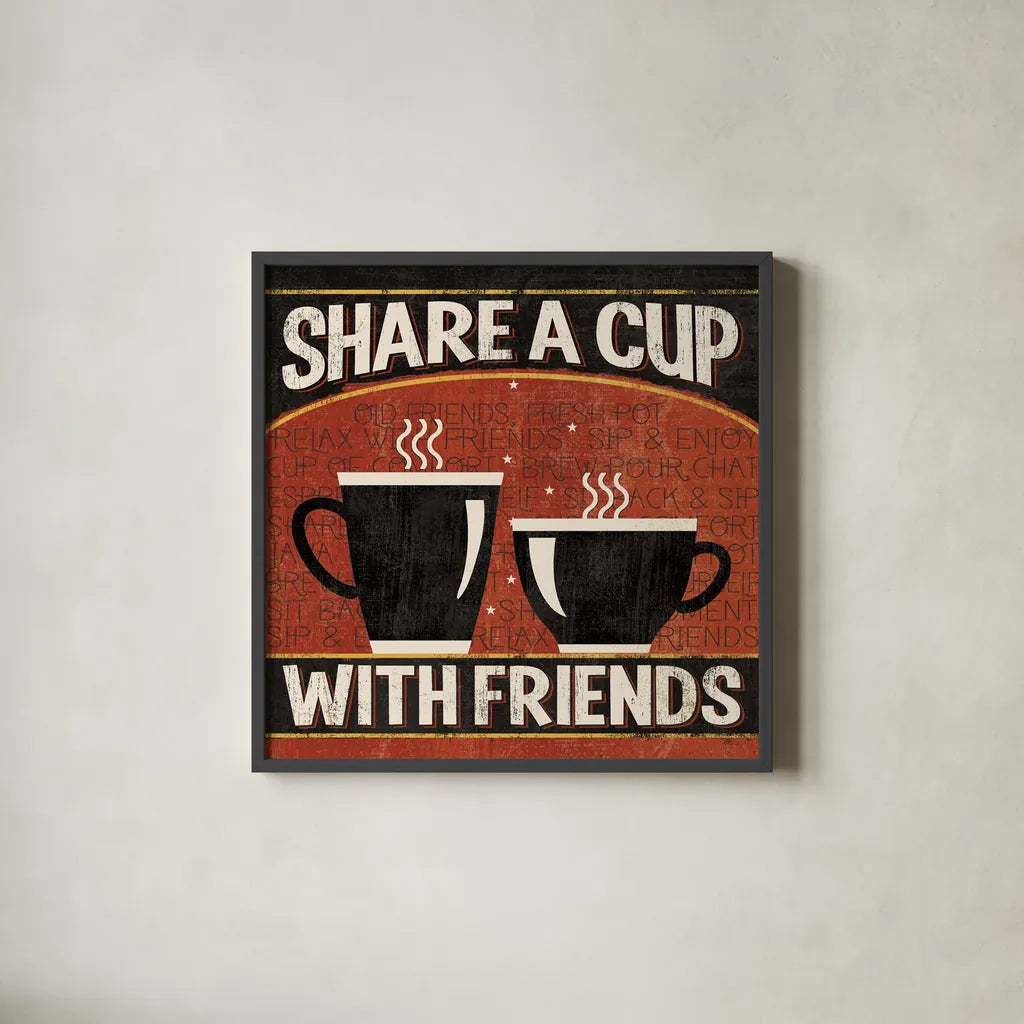 Coffee Roasters III by Pela Studio. Shown in a sleek black glass frame for a contemporary gallery look. Available as an archival giclee rolled canvas, fine art paper, or poster print. SKU 10995a.