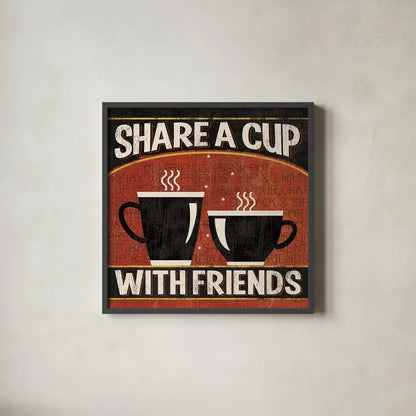 Coffee Roasters III by Pela Studio. Shown in a sleek black glass frame for a contemporary gallery look. Available as an archival giclee rolled canvas, fine art paper, or poster print. SKU 10995a.