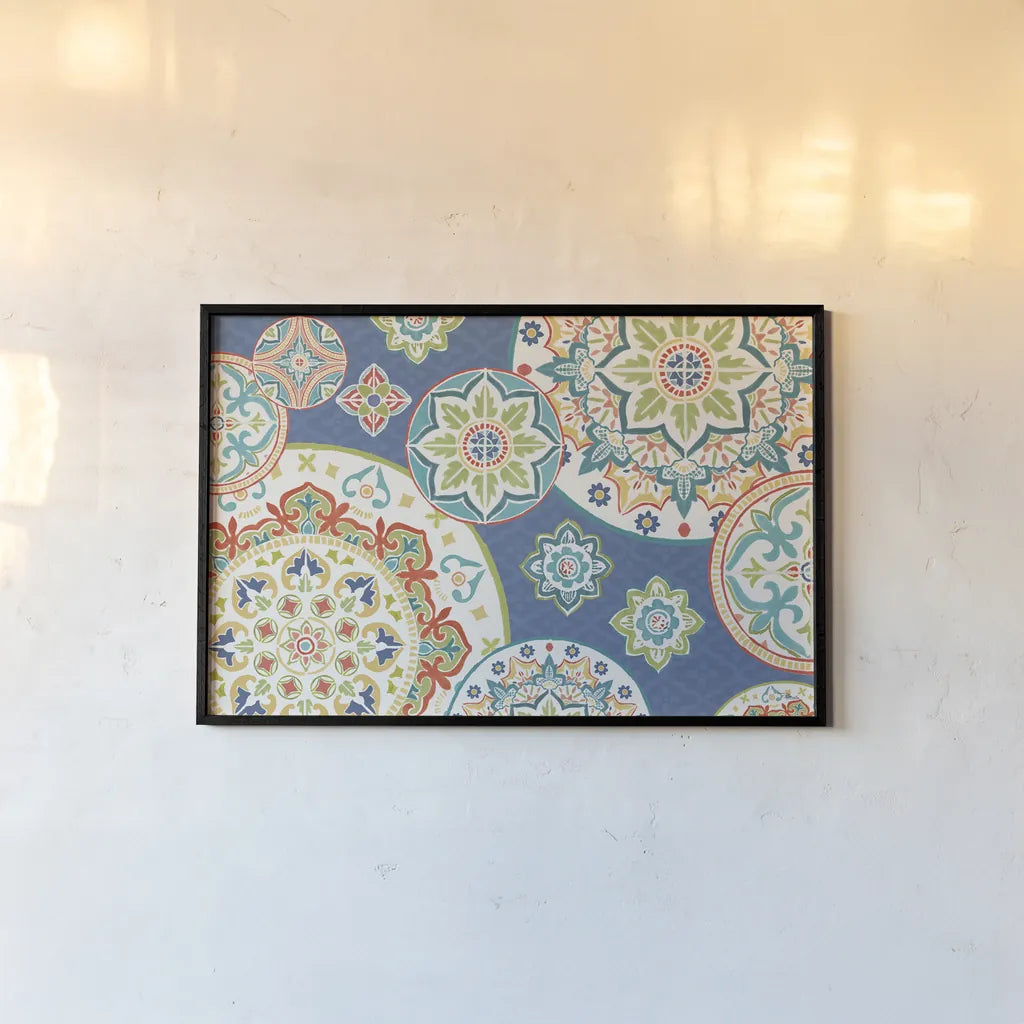 Colorful Journey I Blue by Pela Studio. shown as a paper print in a black flame. Available as a archival giclee rolled canvas, fine art paper, or poster print. SKU 37873i.