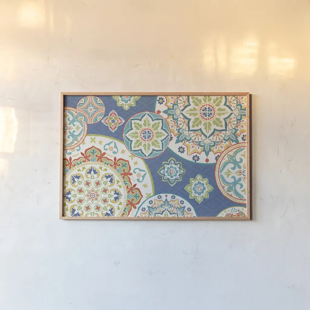 Colorful Journey I Blue by Pela Studio. shown as a paper print in a natural frame. Available as a archival giclee rolled canvas, fine art paper, or poster print. SKU 37873i.