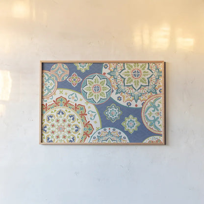 Colorful Journey I Blue by Pela Studio. shown as a paper print in a natural frame. Available as a archival giclee rolled canvas, fine art paper, or poster print. SKU 37873i.