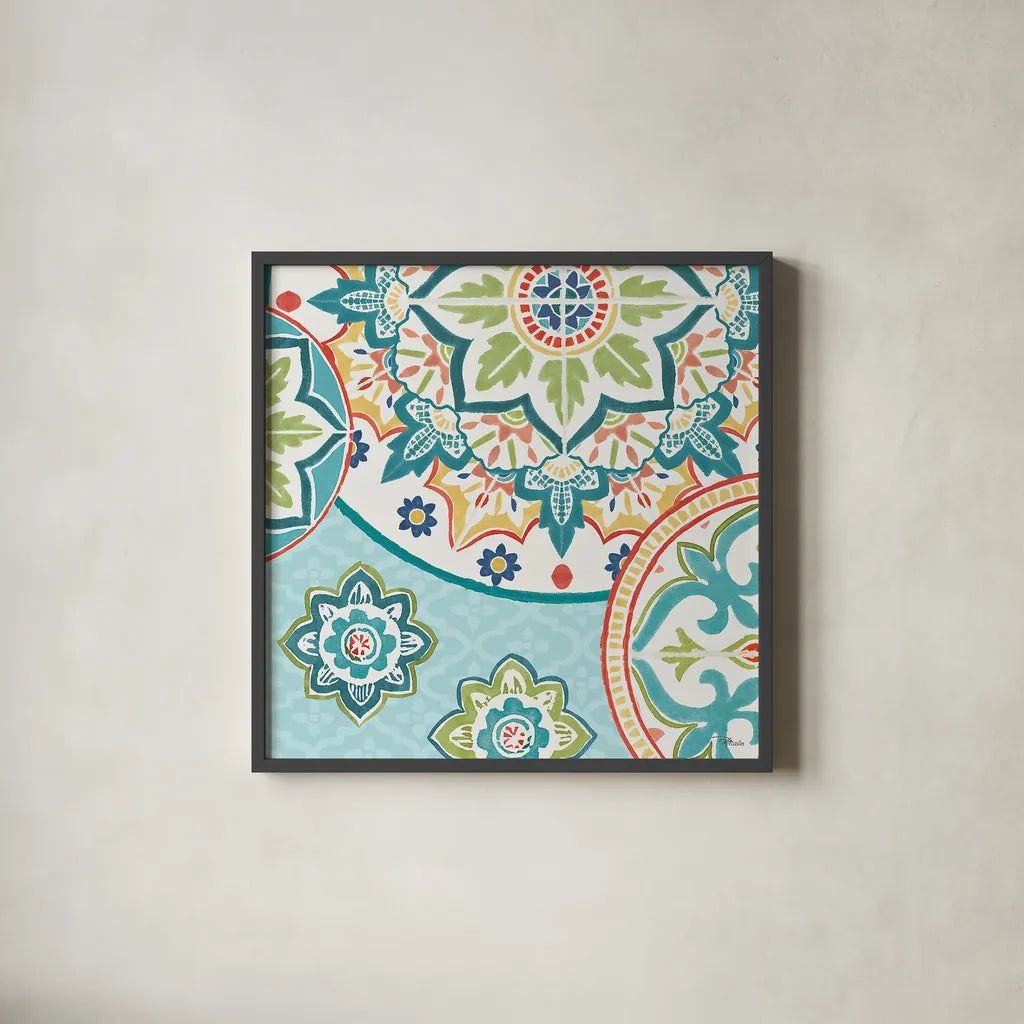 Colorful Journey II by Pela Studio. Shown in a sleek black glass frame for a contemporary gallery look. Available as an archival giclee rolled canvas, fine art paper, or poster print. SKU 37863a.