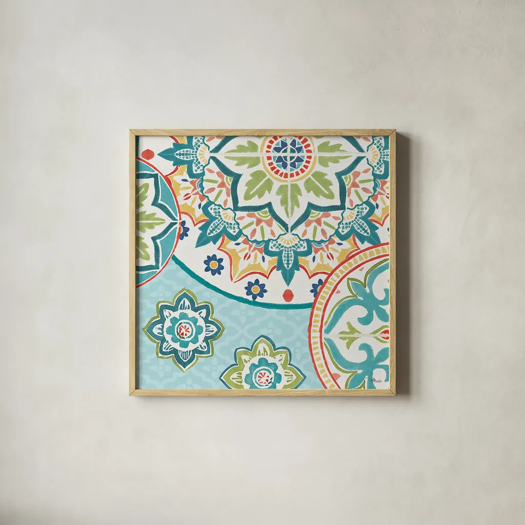 Colorful Journey II by Pela Studio. Shown in a natural wood glass frame for a timeless modern aesthetic. Available as an archival giclee rolled canvas, fine art paper, or poster print. SKU 37863a.