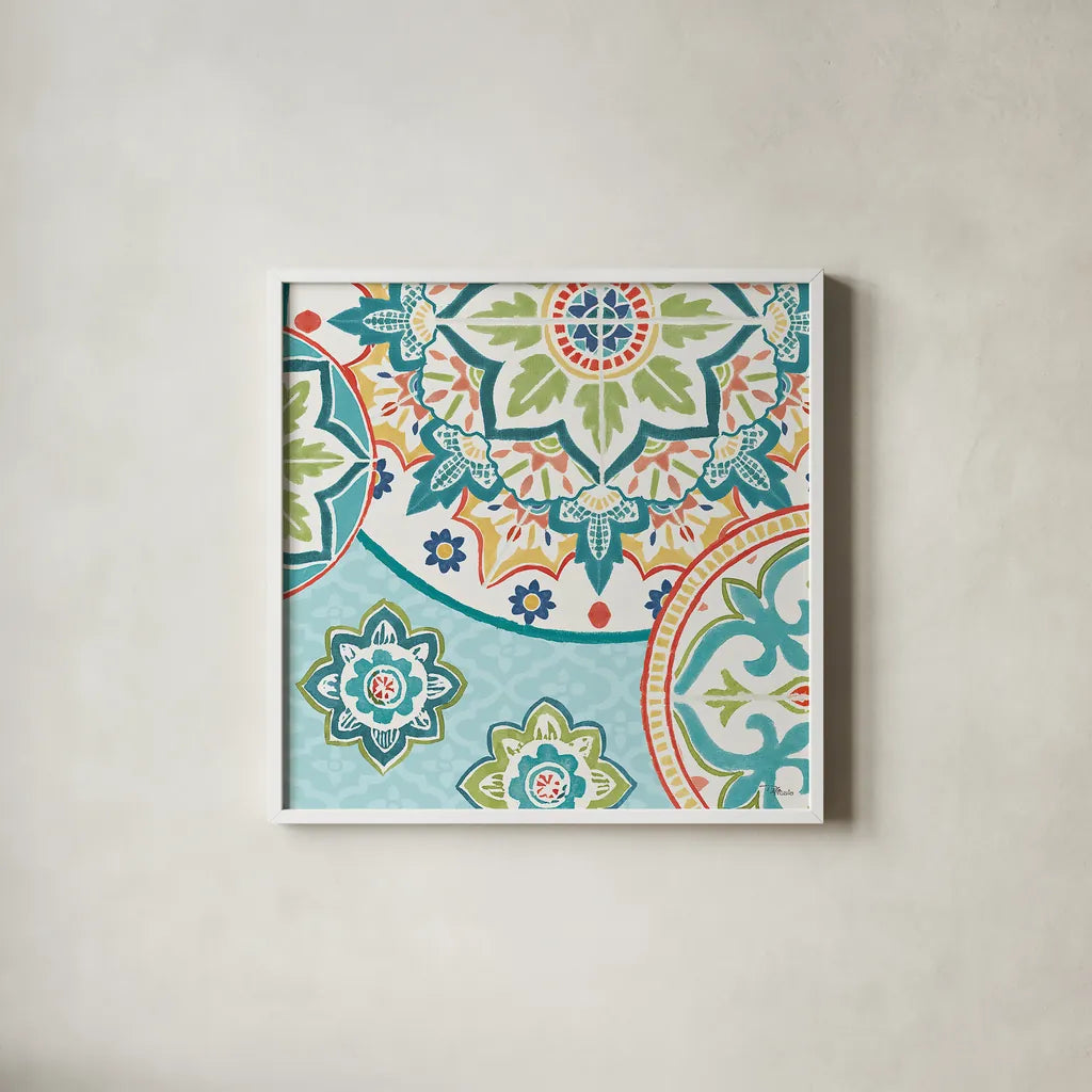 Colorful Journey II by Pela Studio. Shown in a crisp white glass frame for a clean and minimalist style. Available as an archival giclee rolled canvas, fine art paper, or poster print. SKU 37863a.