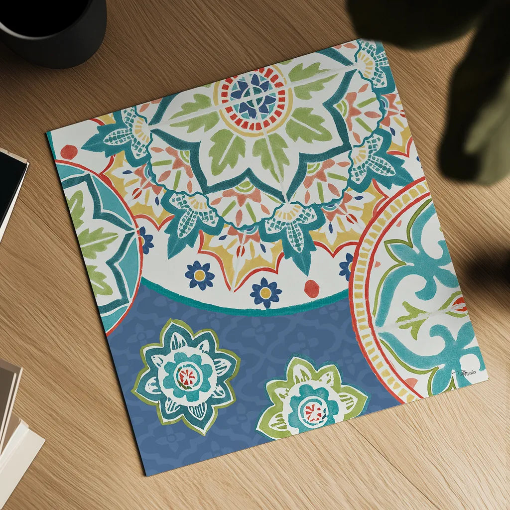 Colorful Journey II Blue by Pela Studio. Shown as a detailed flat fine art print, highlighting archival giclee quality. Available as an archival giclee rolled canvas, fine art paper, or poster print. SKU 37874a.