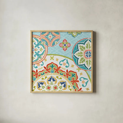 Colorful Journey III by Pela Studio. Shown in a natural wood glass frame for a timeless modern aesthetic. Available as an archival giclee rolled canvas, fine art paper, or poster print. SKU 37864a.