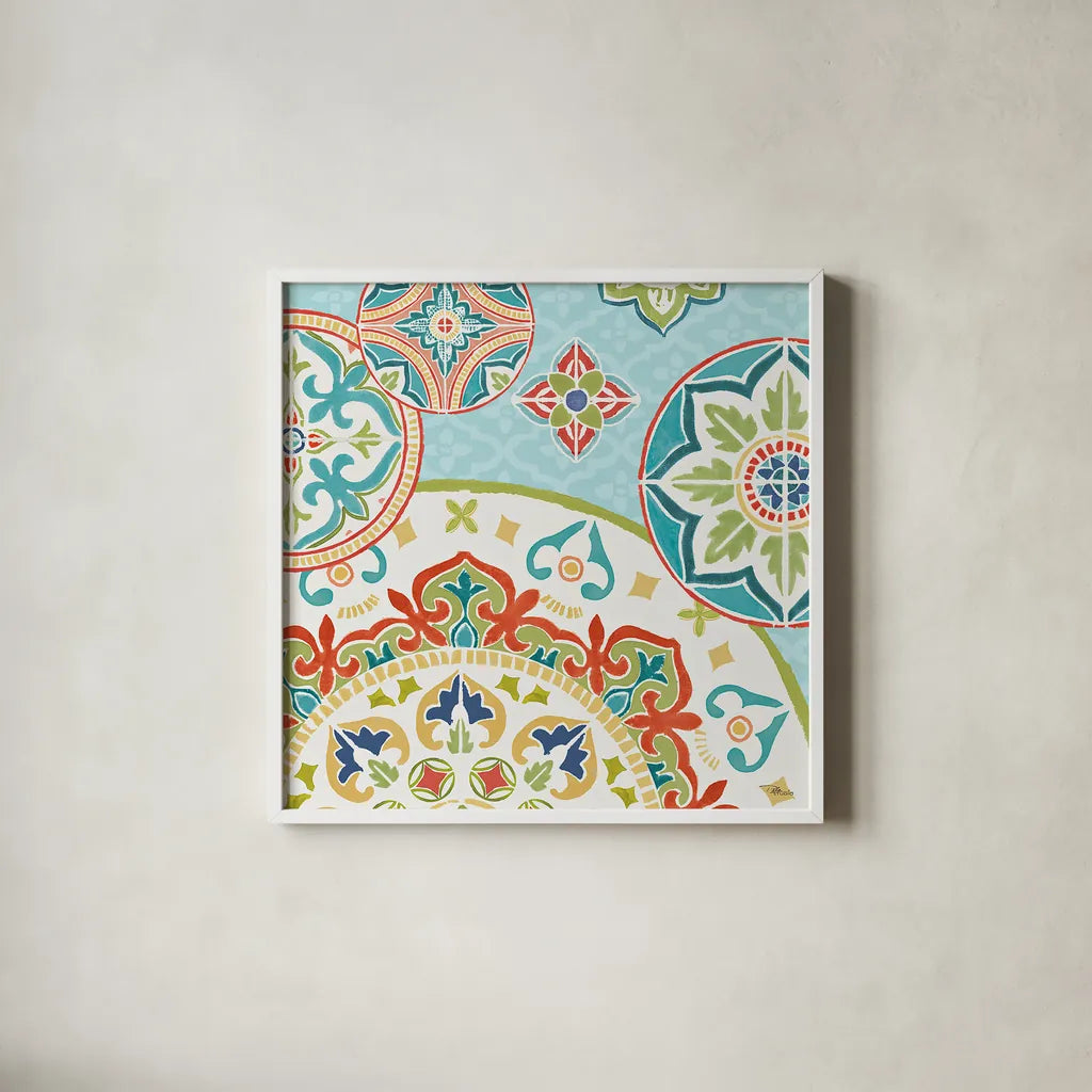 Colorful Journey III by Pela Studio. Shown in a crisp white glass frame for a clean and minimalist style. Available as an archival giclee rolled canvas, fine art paper, or poster print. SKU 37864a.