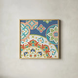 Colorful Journey III Blue by Pela Studio. Shown in a natural wood glass frame for a timeless modern aesthetic. Available as an archival giclee rolled canvas, fine art paper, or poster print. SKU 37875a.
