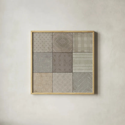 Country Collage I by Pela Studio. Shown in a natural wood glass frame for a timeless modern aesthetic. Available as an archival giclee rolled canvas, fine art paper, or poster print. SKU 33694a.