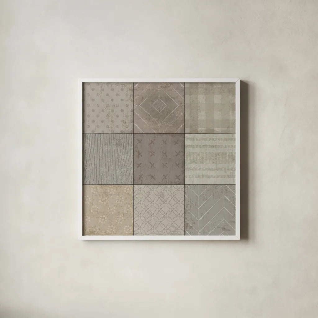 Country Collage I by Pela Studio. Shown in a crisp white glass frame for a clean and minimalist style. Available as an archival giclee rolled canvas, fine art paper, or poster print. SKU 33694a.