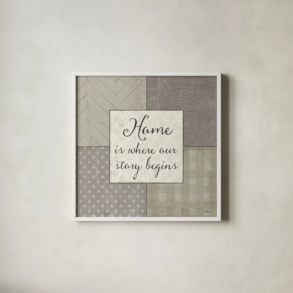 Country Collage IV by Pela Studio. Shown in a crisp white glass frame for a clean and minimalist style. Available as an archival giclee rolled canvas, fine art paper, or poster print. SKU 33697a.