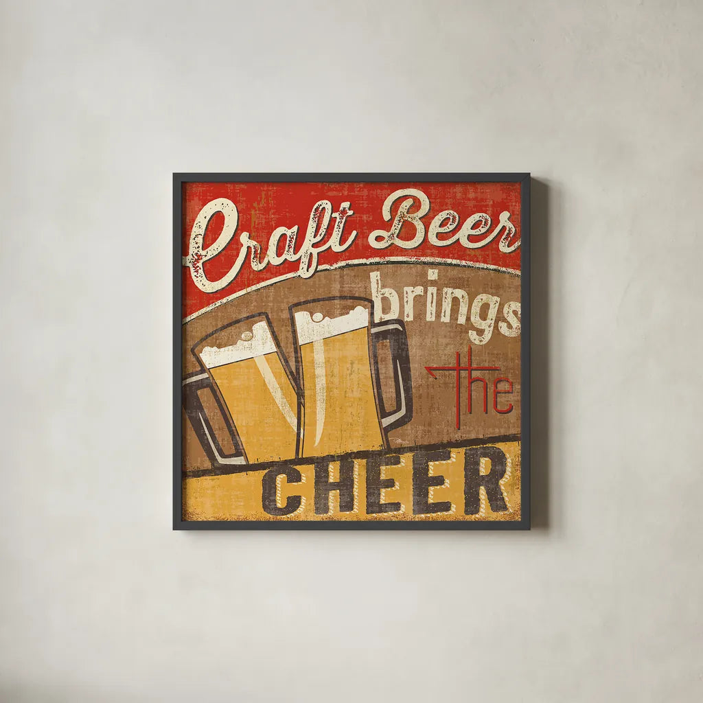 Craft Brew I by Pela Studio. Shown in a sleek black glass frame for a contemporary gallery look. Available as an archival giclee rolled canvas, fine art paper, or poster print. SKU 16004a.
