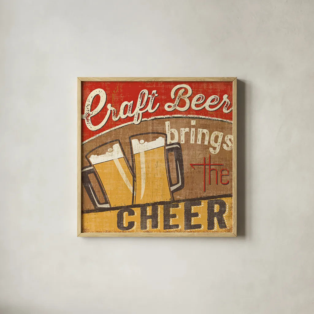 Craft Brew I by Pela Studio. Shown in a natural wood glass frame for a timeless modern aesthetic. Available as an archival giclee rolled canvas, fine art paper, or poster print. SKU 16004a.