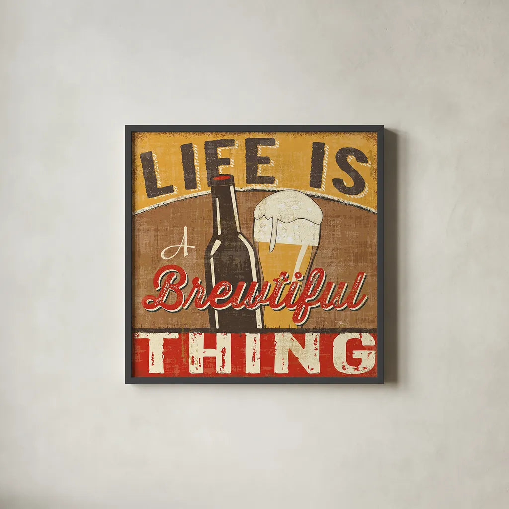 Craft Brew II by Pela Studio. Shown in a sleek black glass frame for a contemporary gallery look. Available as an archival giclee rolled canvas, fine art paper, or poster print. SKU 16005a.