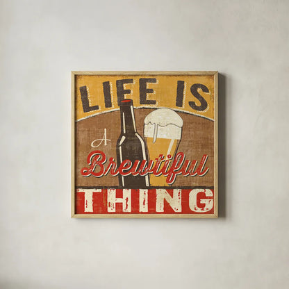 Craft Brew II by Pela Studio. Shown in a natural wood glass frame for a timeless modern aesthetic. Available as an archival giclee rolled canvas, fine art paper, or poster print. SKU 16005a.