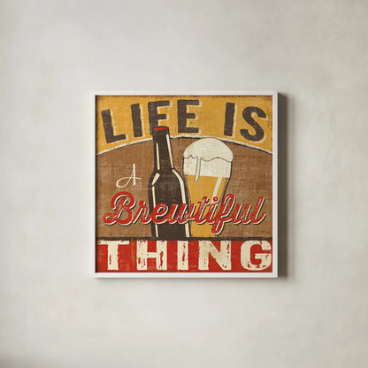 Craft Brew II by Pela Studio. Shown in a crisp white glass frame for a clean and minimalist style. Available as an archival giclee rolled canvas, fine art paper, or poster print. SKU 16005a.