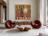 Craft Brew II by Pela Studio. Shown as extra-large giant wall art in a modern living room. Available as an archival giclee rolled canvas, fine art paper, or poster print. SKU 16005a.