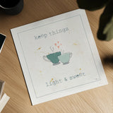 Cuisine Cuties Coffee Hearts Pastel by Pela Studio. Shown as a detailed flat fine art print, highlighting archival giclee quality. Available as an archival giclee rolled canvas, fine art paper, or poster print. SKU 56987a.