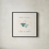 Cuisine Cuties Coffee Hearts Pastel by Pela Studio. Shown in a sleek black glass frame for a contemporary gallery look. Available as an archival giclee rolled canvas, fine art paper, or poster print. SKU 56987a.
