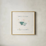 Cuisine Cuties Coffee Hearts Pastel by Pela Studio. Shown in a natural wood glass frame for a timeless modern aesthetic. Available as an archival giclee rolled canvas, fine art paper, or poster print. SKU 56987a.