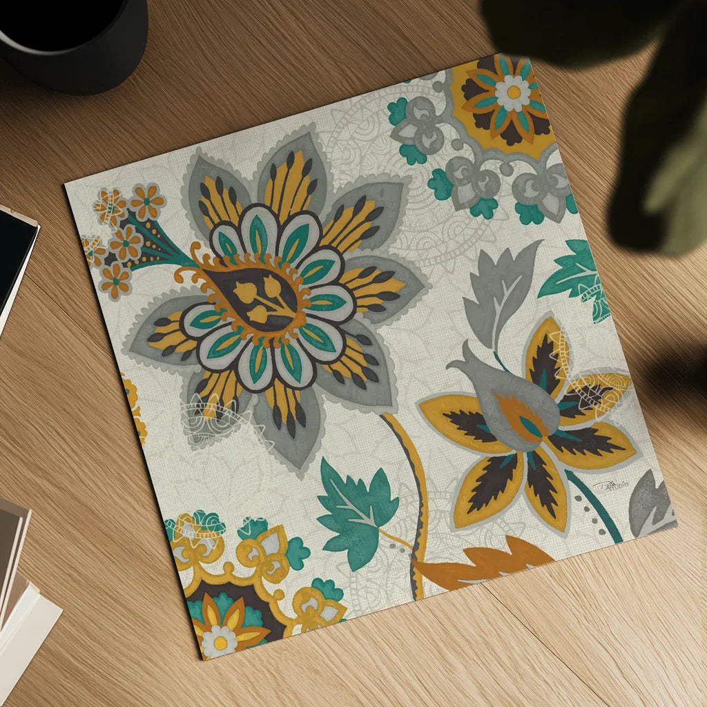 Decorative Nature I Turquoise Cream by Pela Studio. Shown as a detailed flat fine art print, highlighting archival giclee quality. Available as an archival giclee rolled canvas, fine art paper, or poster print. SKU 12063a.