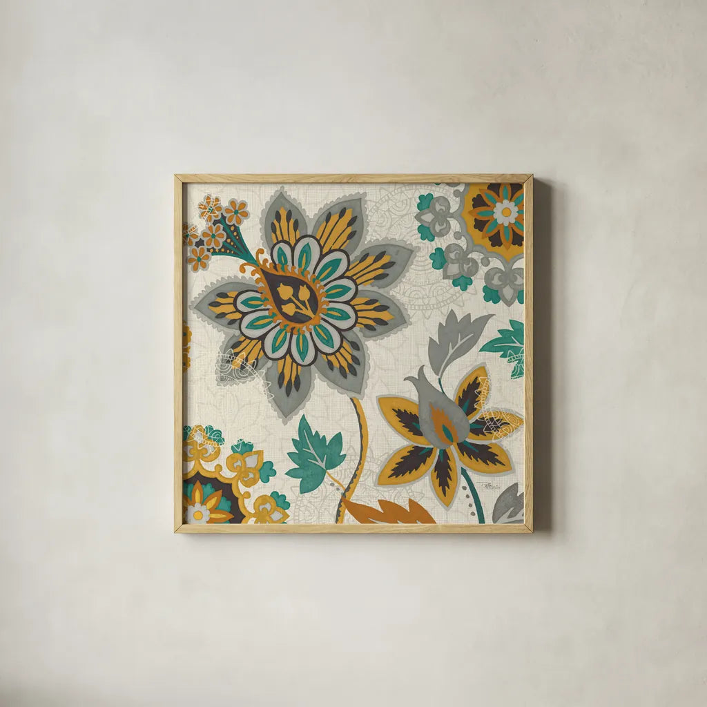 Decorative Nature I Turquoise Cream by Pela Studio. Shown in a natural wood glass frame for a timeless modern aesthetic. Available as an archival giclee rolled canvas, fine art paper, or poster print. SKU 12063a.