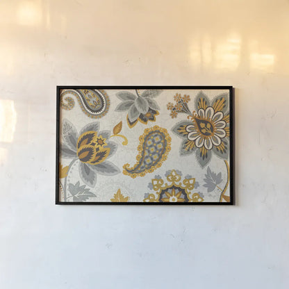 Decorative Nature I Yellow Gray Cream by Pela Studio. shown as a paper print in a black flame. Available as a archival giclee rolled canvas, fine art paper, or poster print. SKU 12064i.