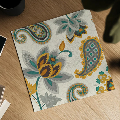 Decorative Nature II Turquoise Cream 18x18 by Pela Studio. Shown as a detailed flat fine art print, highlighting archival giclee quality. Available as an archival giclee rolled canvas, fine art paper, or poster print. SKU 12062a.