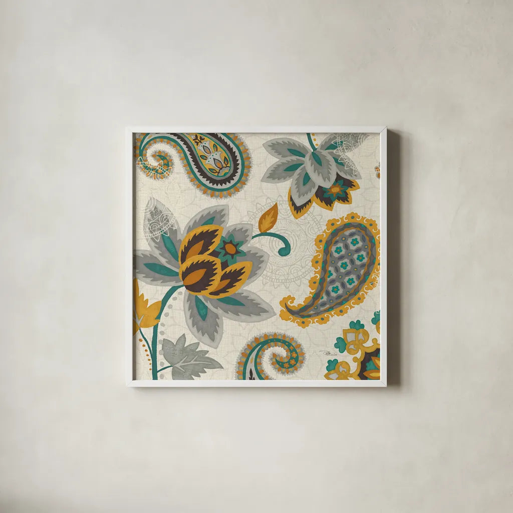 Decorative Nature II Turquoise Cream 18x18 by Pela Studio. Shown in a crisp white glass frame for a clean and minimalist style. Available as an archival giclee rolled canvas, fine art paper, or poster print. SKU 12062a.